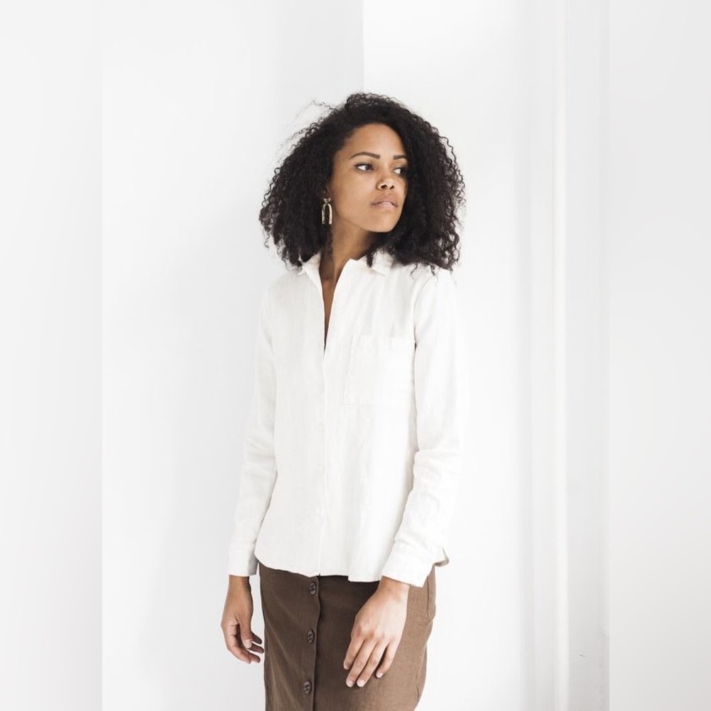 Beaton Linen Long Sleeve Button Up Alabaster XS